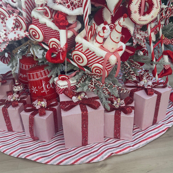 Red & White Stripe Gift Box With Sequin Bow Set Of 2