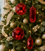 4" - 5" Red Glitter Jewel Ornament Assorted Set Of 4