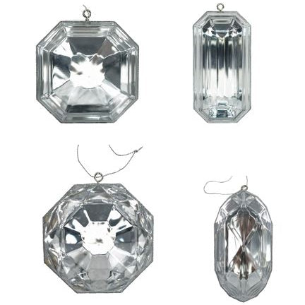 4" - 5" Silver Glitter Jewel Ornament Assorted Set Of 4