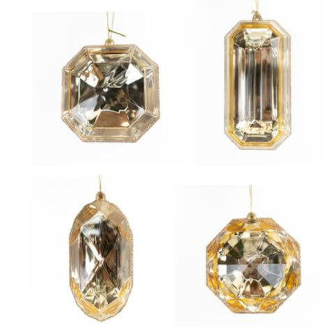 4" - 5" Champagne Glitter Jewel Ornament Assorted Set Of 4