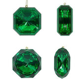 4" - 5" Green Glitter Jewel Ornament Assorted Set Of 4