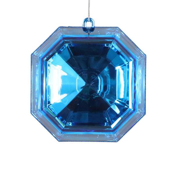6" Clear Glitter Square Jewel Ornament Set Of 2