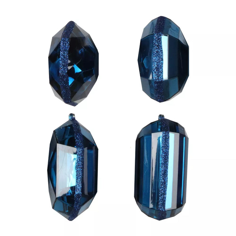 4"- 5" Sapphire Glitter Jewel Ornament Assorted Set Of 12