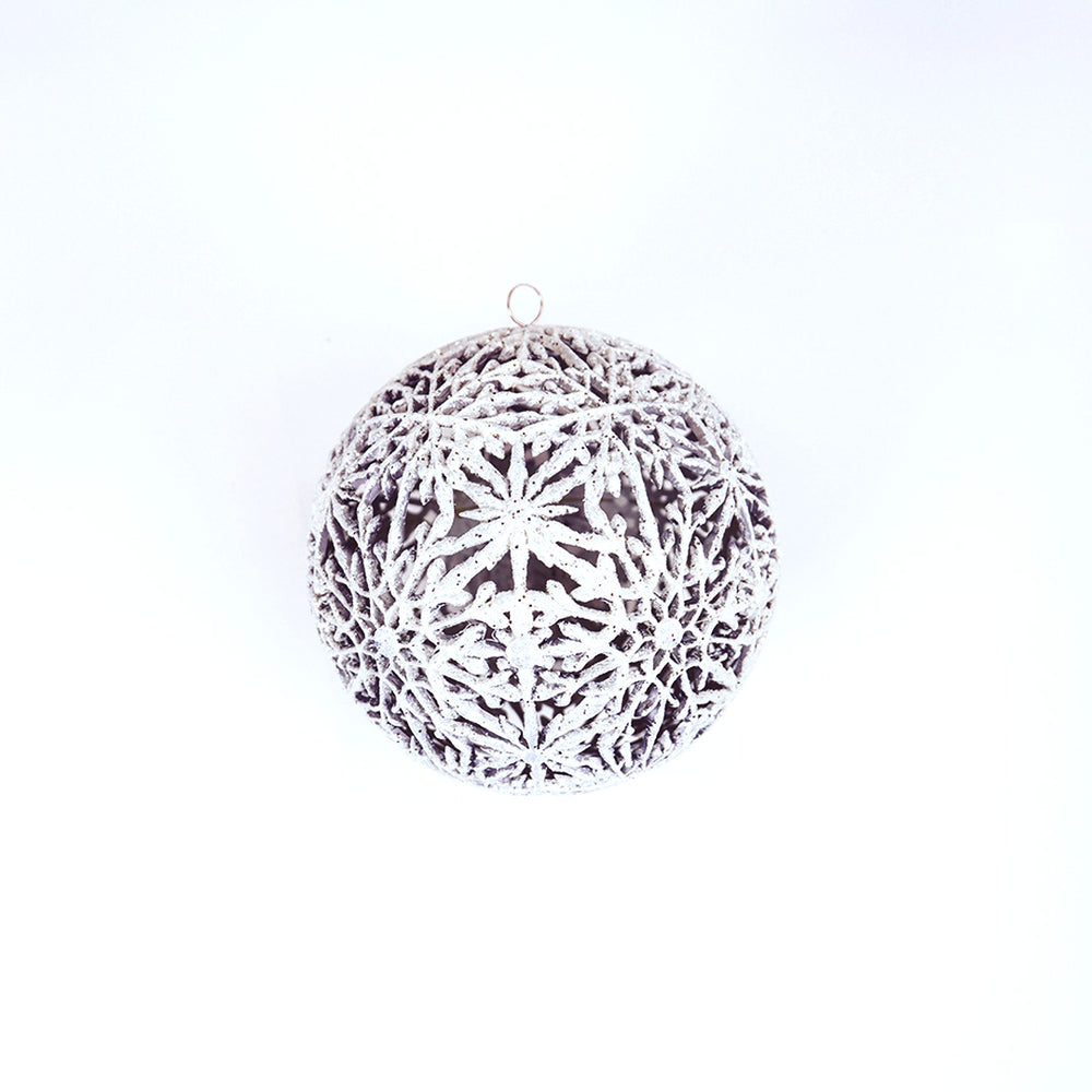 8" Glitter Matte Snowflake Ball Ornament Set Of 2