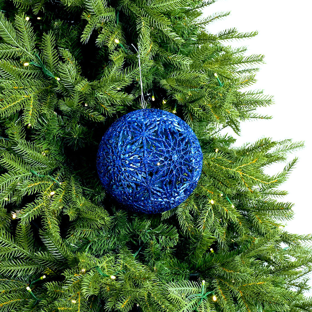 8" Glitter Matte Snowflake Ball Ornament Set Of 2