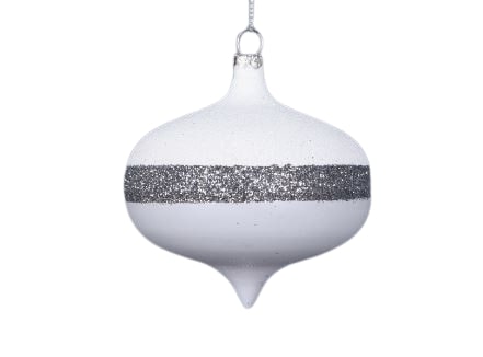 3" White & Silver Glitter Onion Ornament Set Of 12