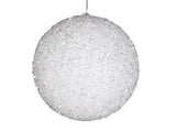 8" White & Silver Tinsel Ball Ornament Set Of 2