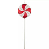 Juego de 6 brochetas de piruleta con purpurina roja y blanca de 17"