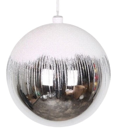 6" White & Silver Glitter Ball Ornament Set Of 2