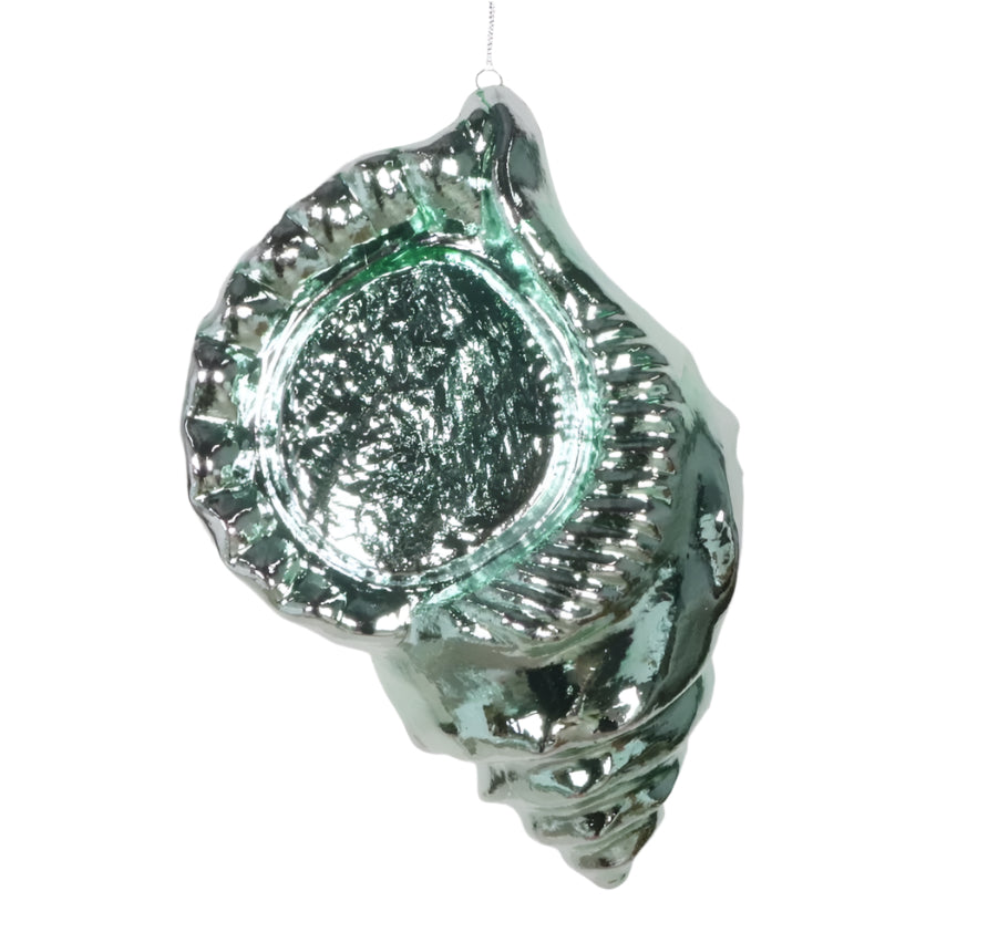 10" Silver & Green Seashell Ornament Set Of 2
