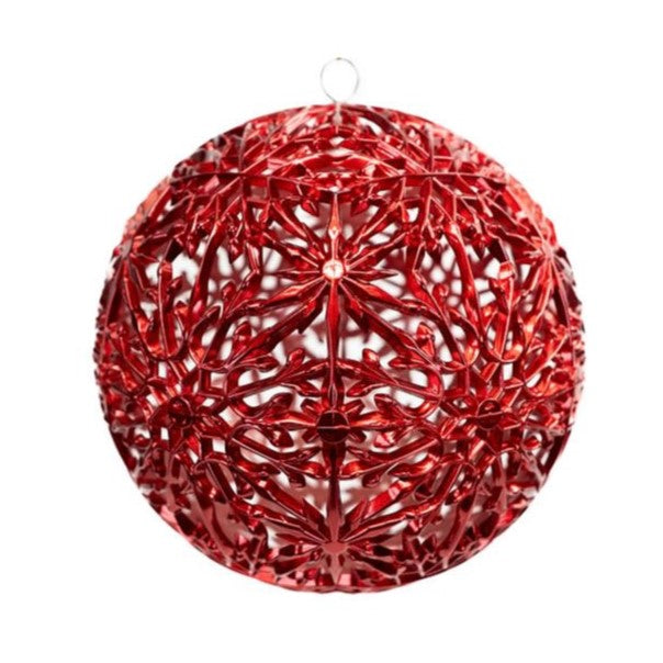 8" Red Glitter Snowflake Ball Ornament Set Of 2