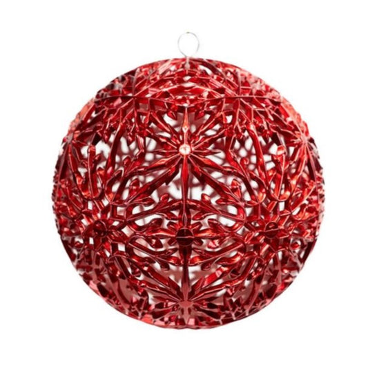 8" Red Glitter Snowflake Ball Ornament Set Of 2