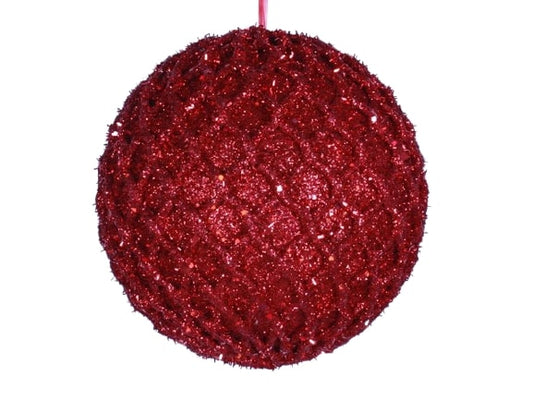 Juego de 6 adornos de bolas de red roja de 6"