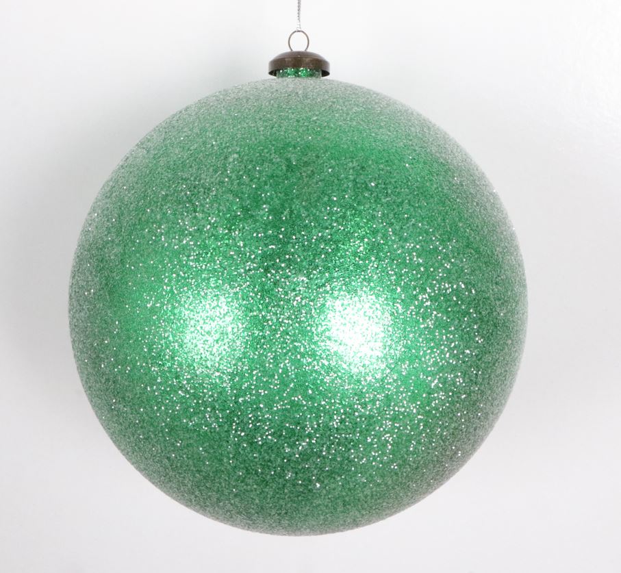 8" Green Sugar Glitter Shiny Ball Ornament Set Of 2