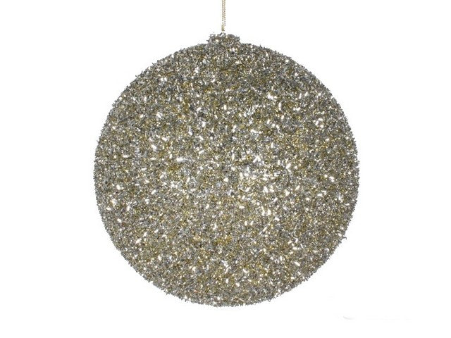 8" Champagne Tinsel Ball Ornament Set Of 4