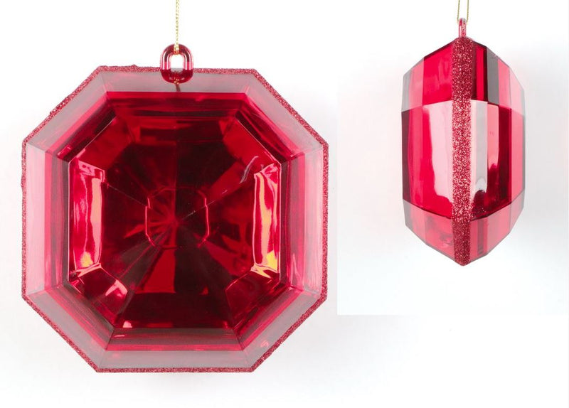 6" Clear Glitter Square Jewel Ornament Set Of 2