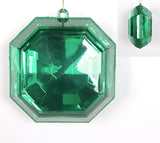 6" Clear Green Glitter Square Jewel Ornament Set Of 2