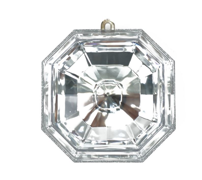 6" Clear Glitter Square Jewel Ornament Set Of 2