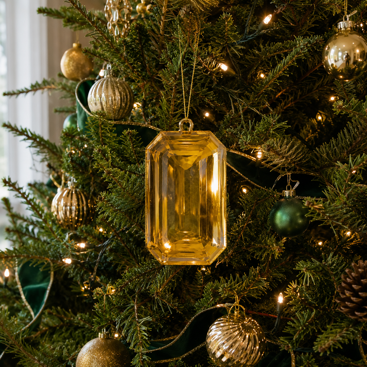 8" Gold Glitter Jewel Ornament Set Of 4