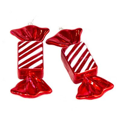 8" Red & White Candy Ornament Set Of 6