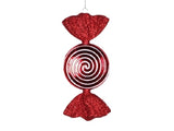Juego de 12 adornos de caramelo brillantes de 7" con remolino rojo