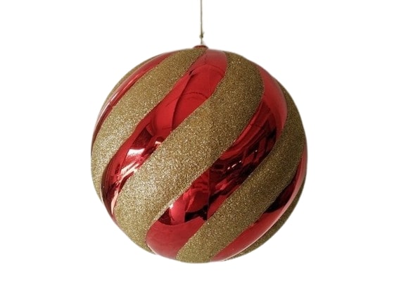 10" Spiral Shiny Ball Ornament Set Of 2