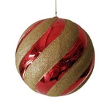 10" Red & Gold Spiral Shiny Ball Ornament Set Of 2