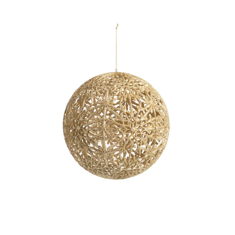 6" Gold Glitter Snowflake Ball Ornament Set Of 2