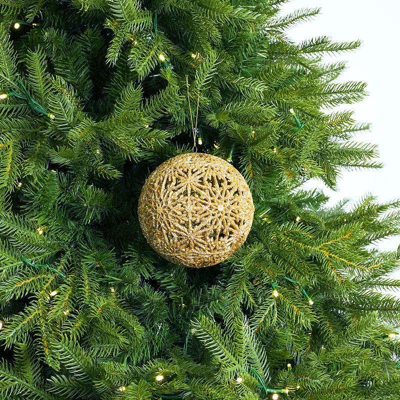 6" Gold Glitter Snowflake Ball Ornament Set Of 2