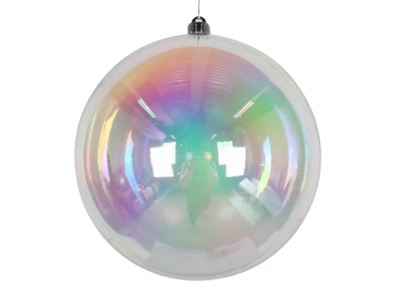 10" Clear Iridescent Shiny Ball Ornament Set Of 2