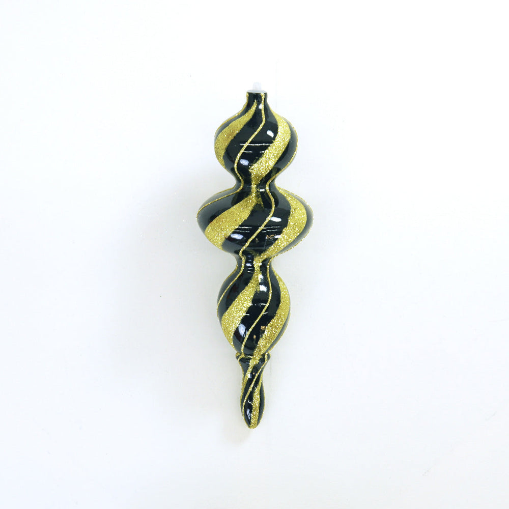 14" Black & Gold Glitter Finial Ornament Set Of 2