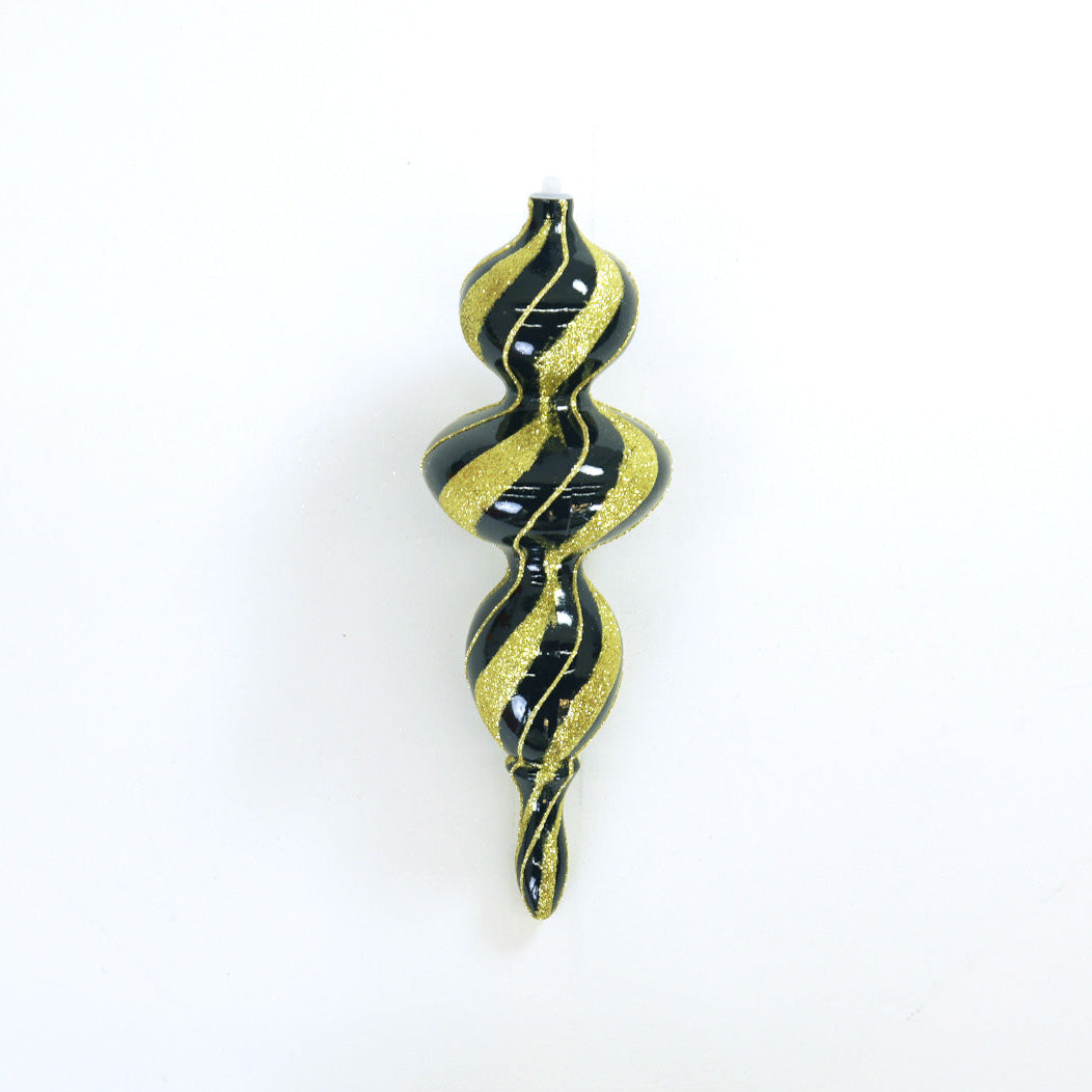 14" Black & Gold Glitter Finial Ornament Set Of 2