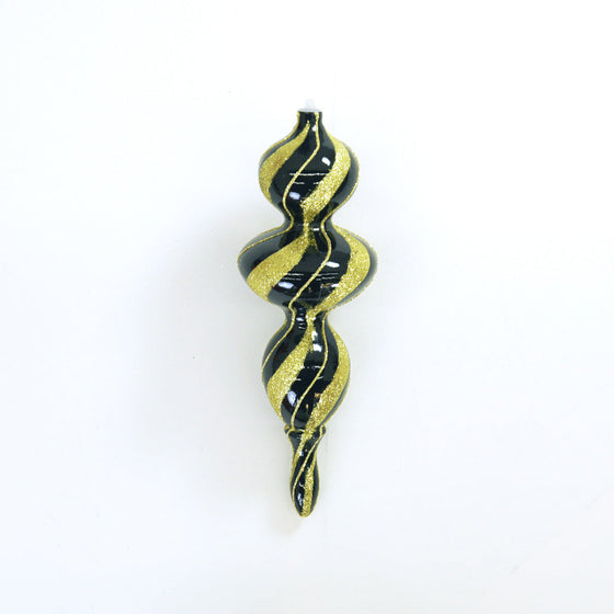 14" Black & Gold Glitter Finial Ornament Set Of 2