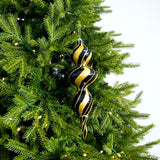 14" Black & Gold Glitter Finial Ornament Set Of 2