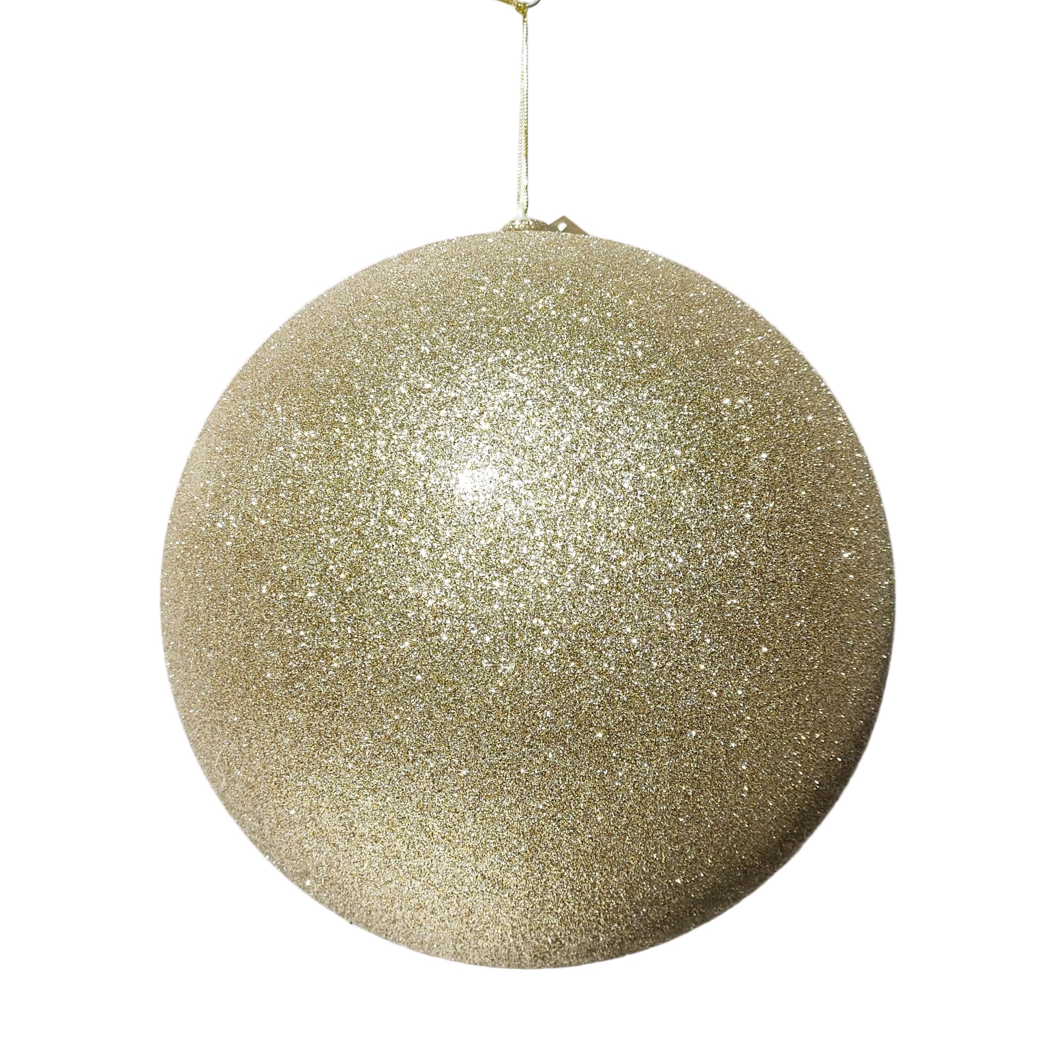 12" Champagne Glitter Ball Ornament Set Of 2
