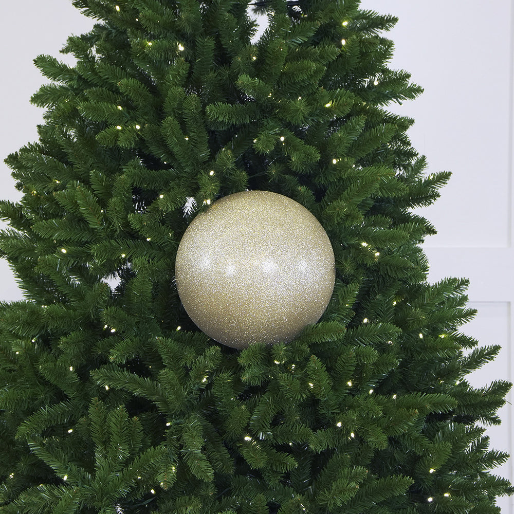 12" Champagne Glitter Ball Ornament Set Of 2