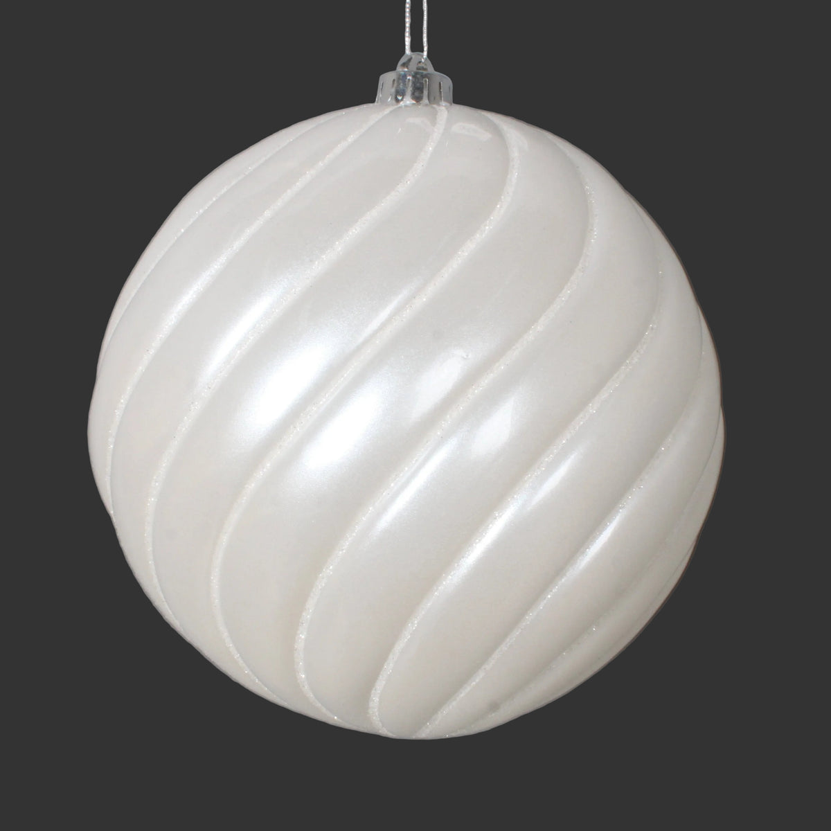 8" White Glitter Swirl Ball Ornament Set Of 6