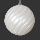 8" White Glitter Swirl Ball Ornament Set Of 6