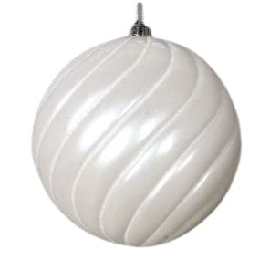 8" White Glitter Swirl Ball Ornament Set Of 6