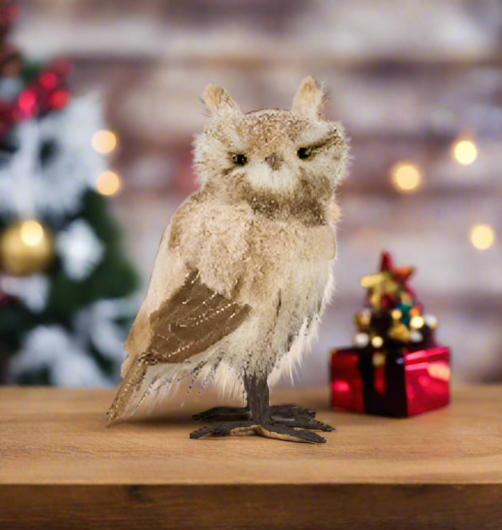 12" Ivory Gold Glitter Owl Set Of 2