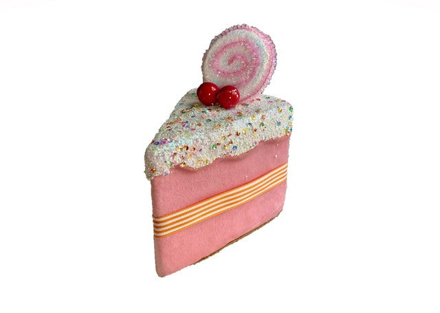 Rebanada de pastel rosa de 6" con adorno de chispas, juego de 6