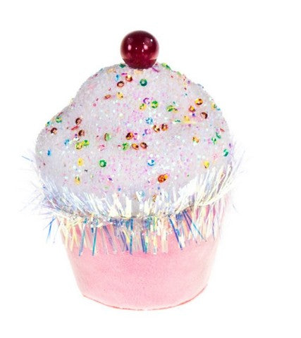Juego de 4 cupcakes rosas con chispas de 5"