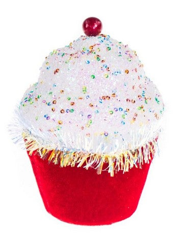 Juego de 4 cupcakes rojos con chispas de 7"
