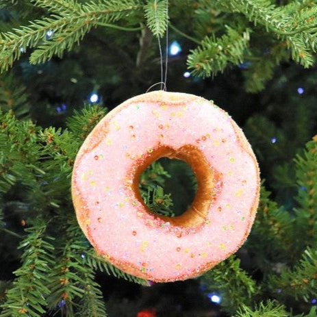 Juego de 6 adornos de donut rosa de 5" con chispas