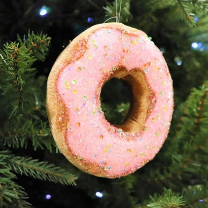 Juego de 6 adornos de donut rosa de 5" con chispas