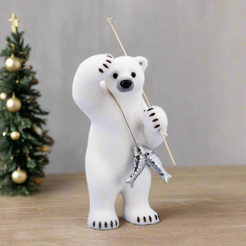 Oso polar blanco de 19" con pez de lentejuelas