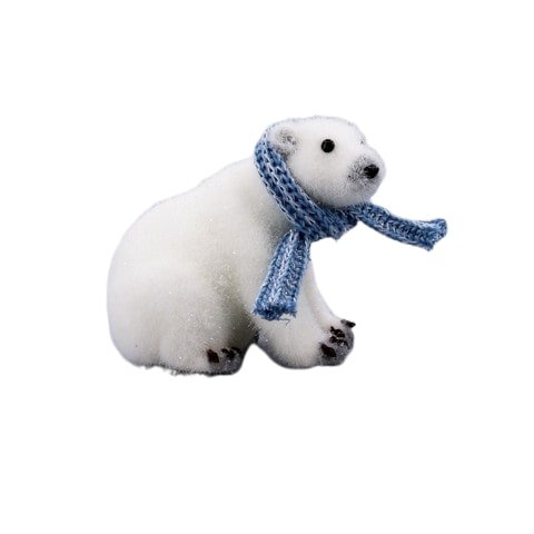 5" Sitting Polar Bear With Blue Scarf Set Of 2