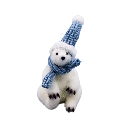 10" Sitting Polar Bear With Blue Scarf & Hat