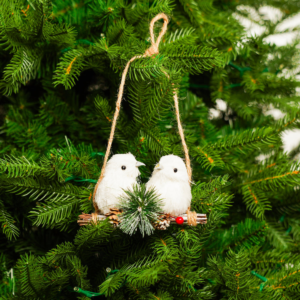 4" White Frosted Hanging Birds