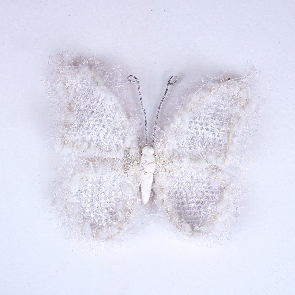 9" White Furry Butterfly Set Of 6
